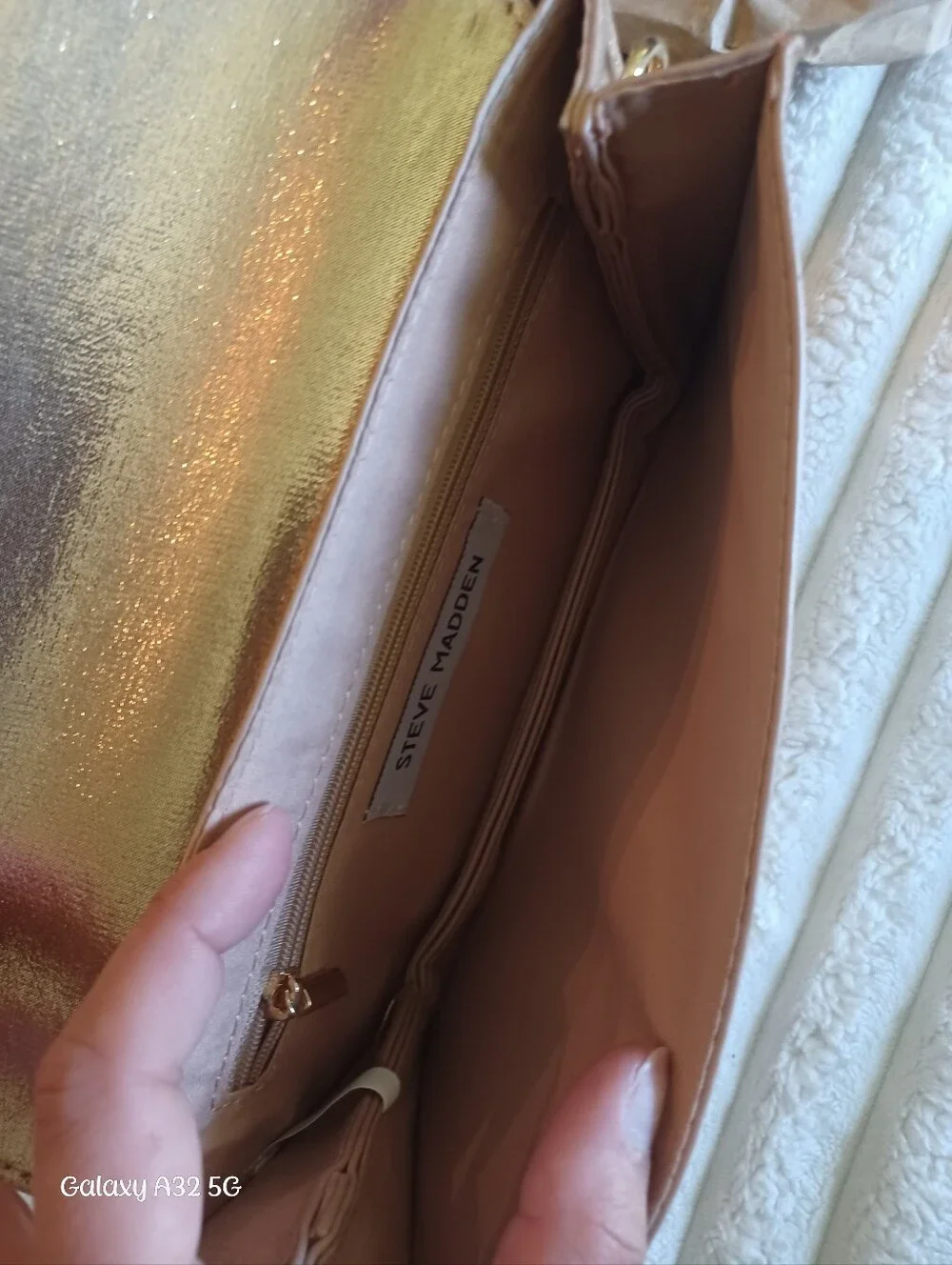 Steve Madden Metallic Rose Gold Rhinestone Studded Envelope Clutch Chain Strap